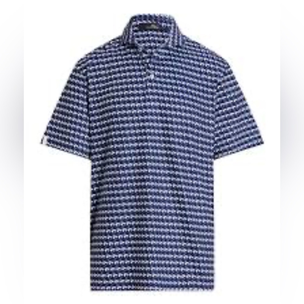 NWT RLX Ralph Lauren Navy and White Polo Shirt RL Logo Allover Print Size XXL